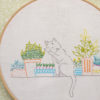 Windowsill garden cat hand embroidery hoop