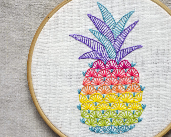 Pineapple rainbow hand embroidery hoop