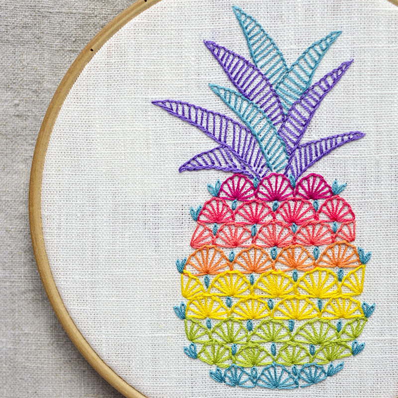 Pineapple rainbow hand embroidery hoop