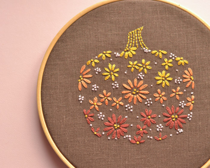 Floral pumpkin hand embroidery hoop