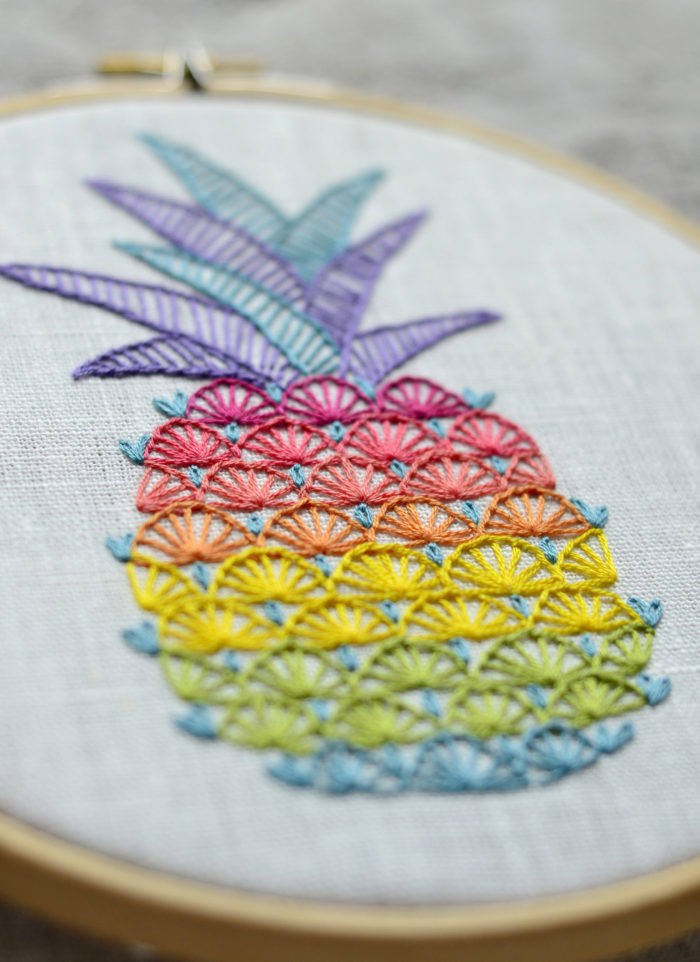 Pineapple rainbow hand embroidery hoop