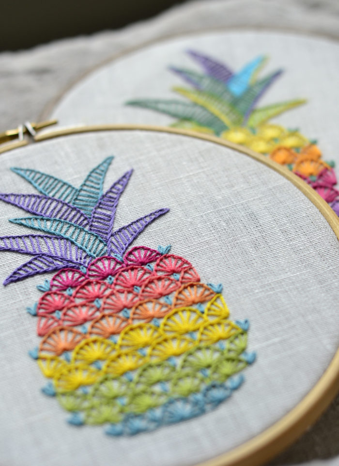 Pineapple rainbow hand embroidery hoop