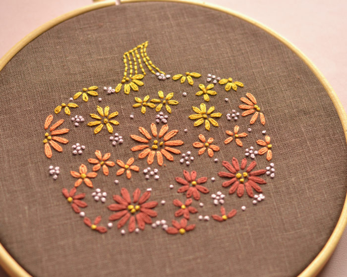 Floral pumpkin hand embroidery hoop