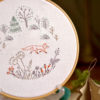 Fox in forest hand embroidery hoop