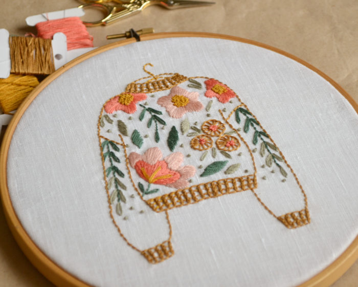 Floral sweater hand embroidery hoop