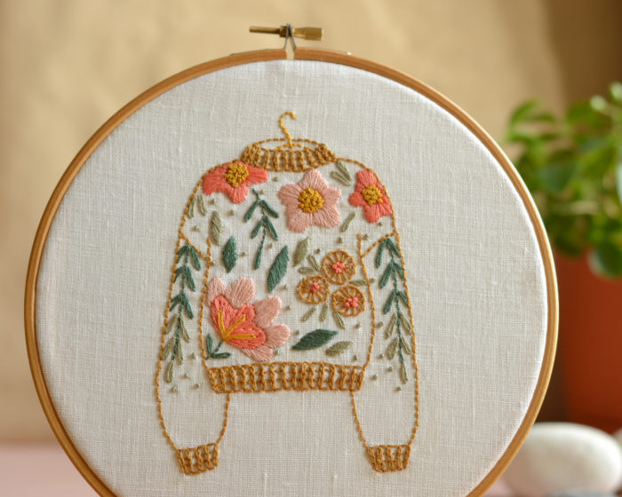 Floral sweater hand embroidery hoop