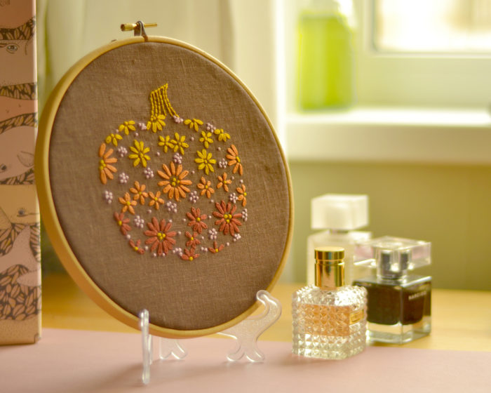 Floral pumpkin hand embroidery fall decor