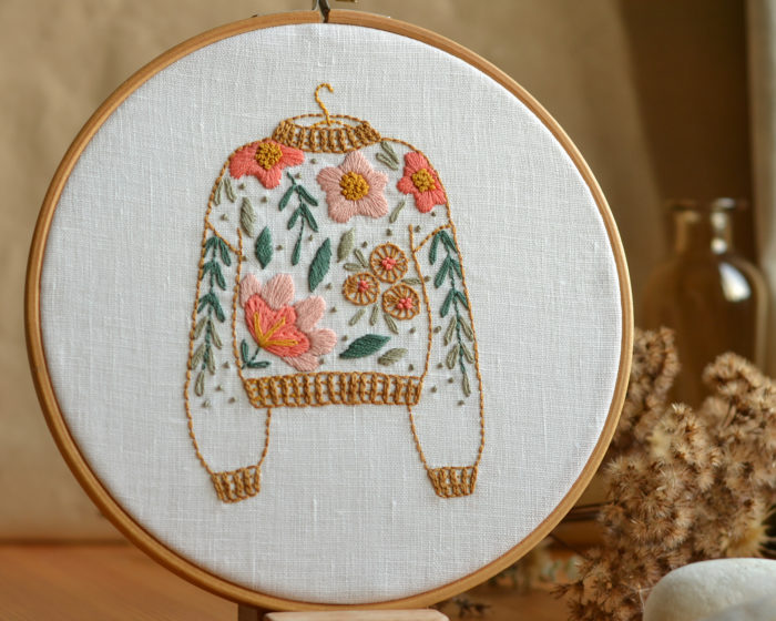 Floral sweater hand embroidery hoop