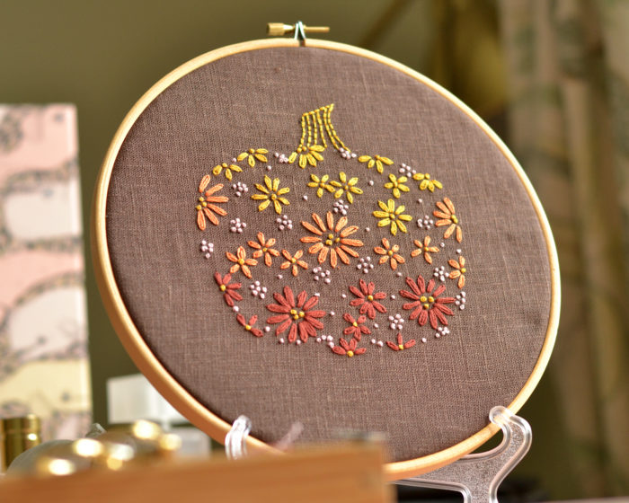 Floral pumpkin hand embroidery decor