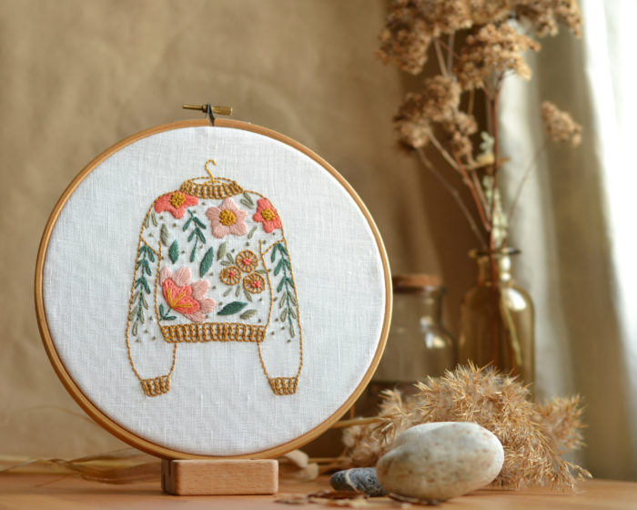 Floral sweater hand embroidery hoop