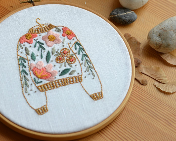 Floral sweater hand embroidery hoop