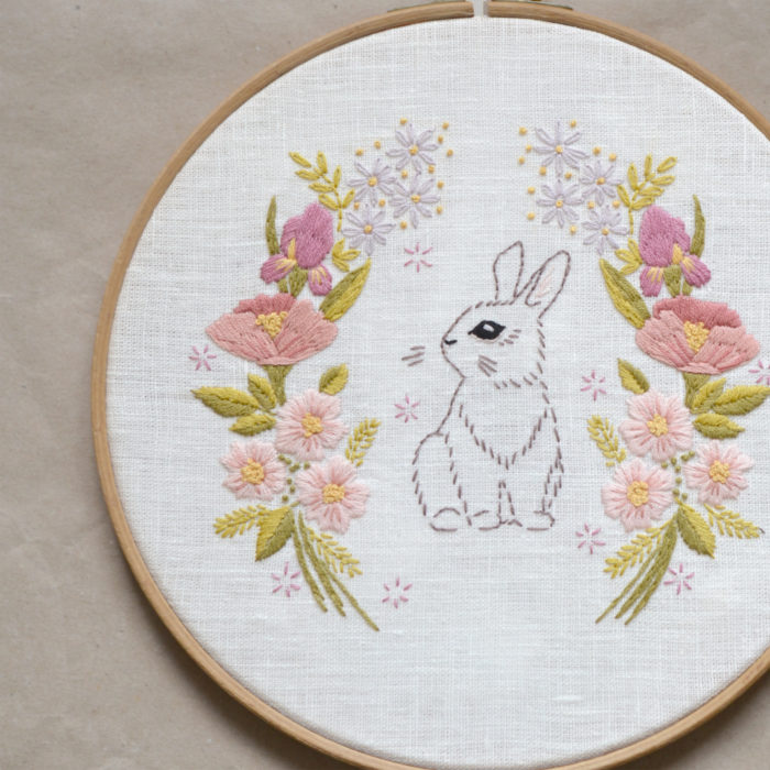 Easter floral rabbit hand embroidery hoop