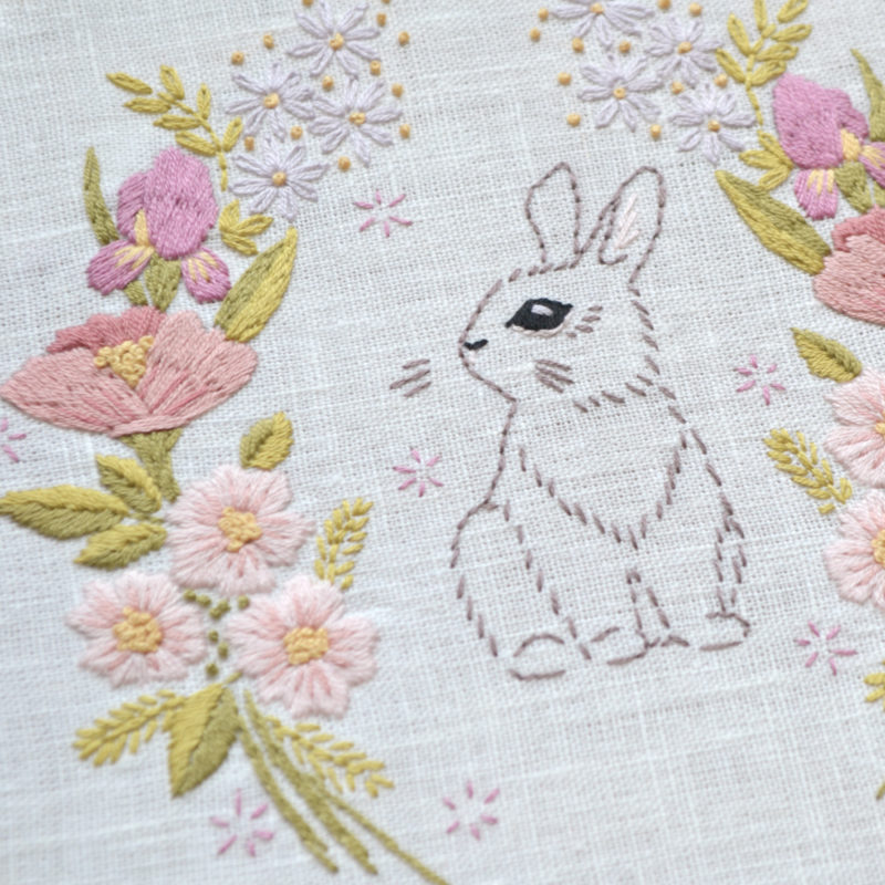 Easter floral rabbit hand embroidery stitches