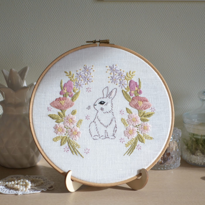 Easter floral rabbit hand embroidery decor