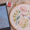 Poppy floral cute birds hand embroidery digital pattern