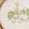 Cat in garden flowers hand embroidery hoop