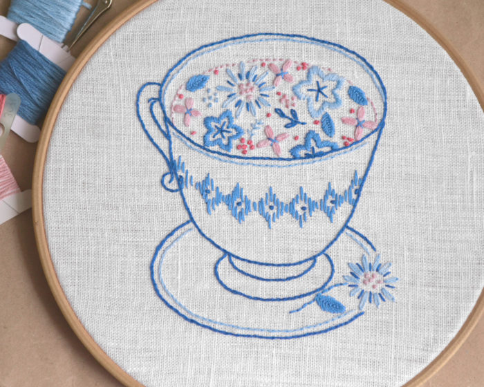 Floral cup hand embroidery hoop