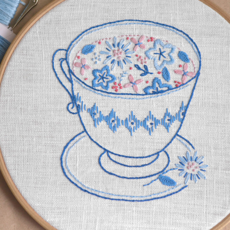 Floral cup hand embroidery hoop