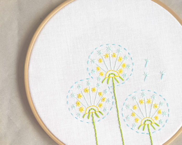 Dandelions beginner hand embroidery hoop