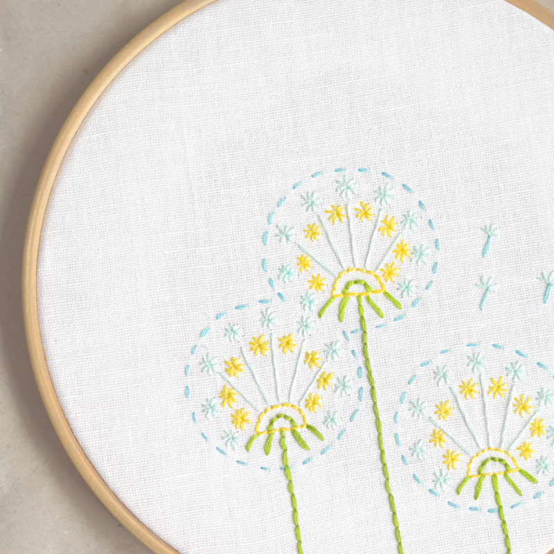 Dandelions beginner hand embroidery hoop