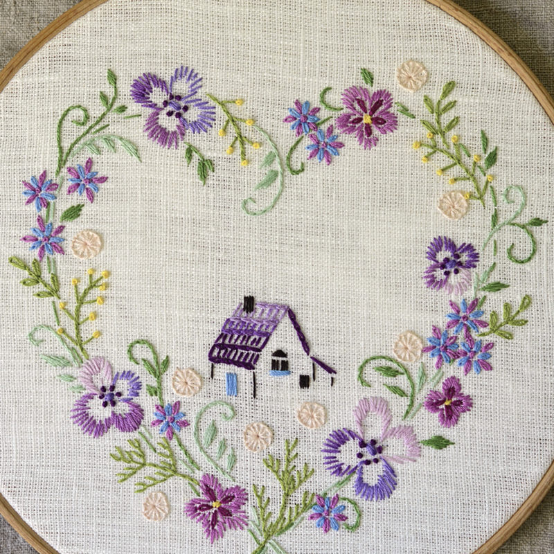 Sweet Home floral heart hand embroidery hoop