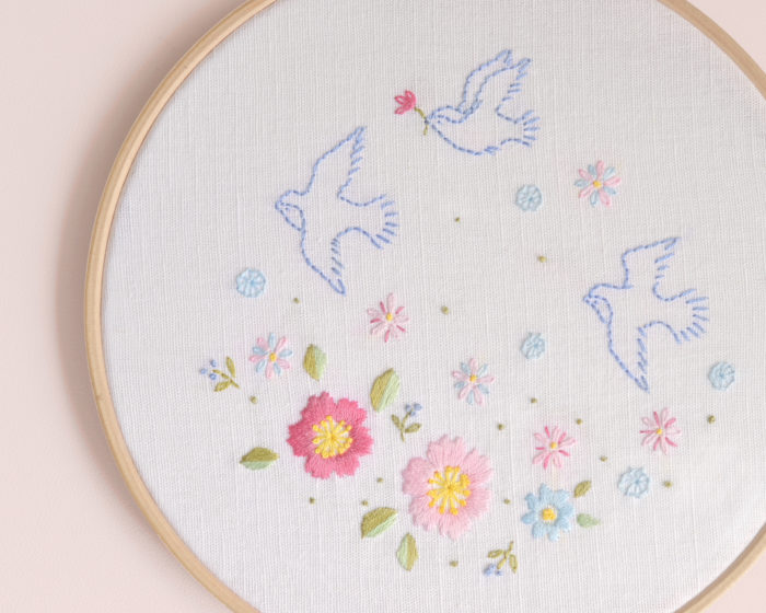 Floral spring birds simple hand embroidery hoop