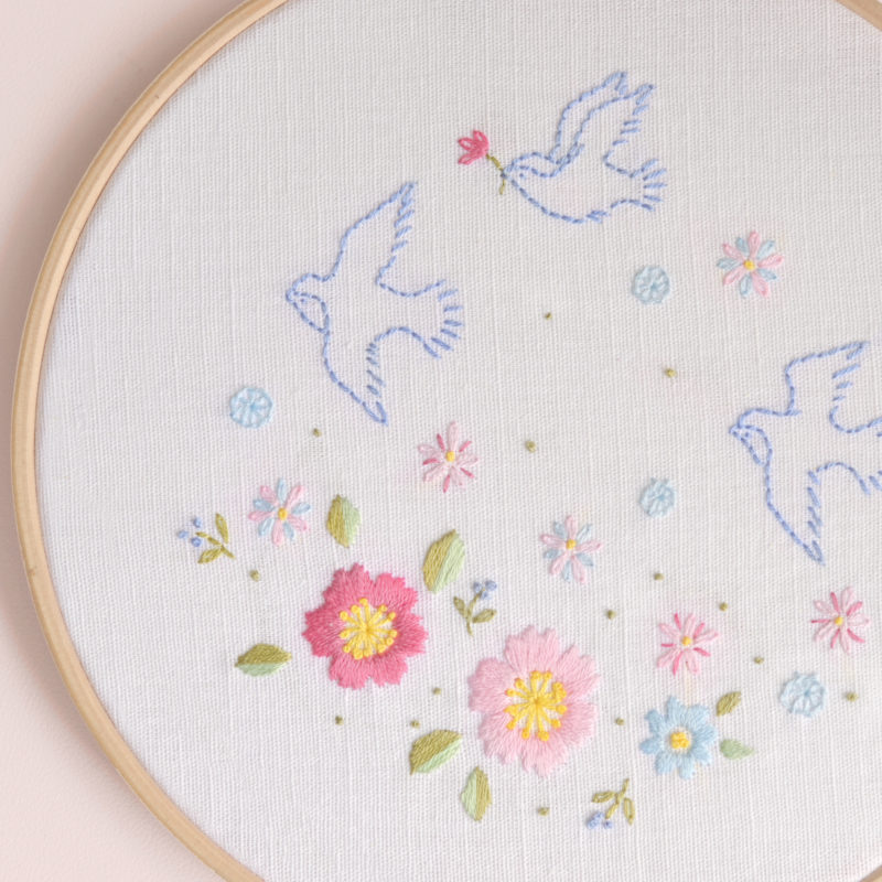 Floral spring birds simple hand embroidery hoop