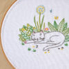 Cat in garden flowers hand embroidery decor