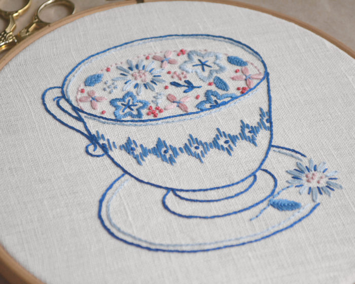 Floral cup hand embroidery hoop