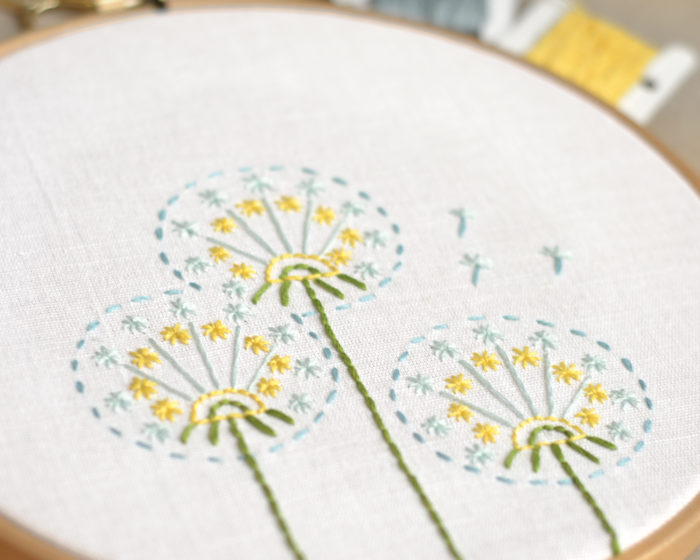 Dandelions beginner hand embroidery hoop