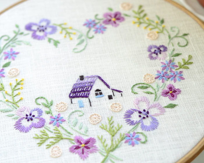 Sweet Home floral heart hand embroidery stitches