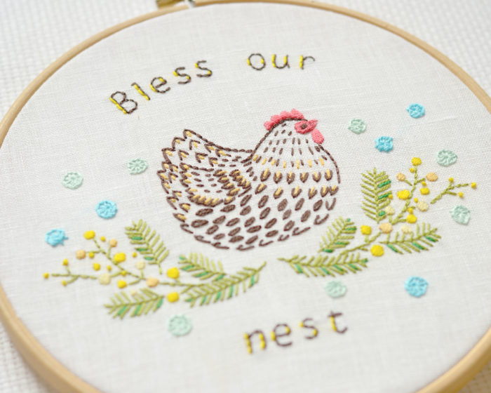 Easter chick floral hand embroidery hoop