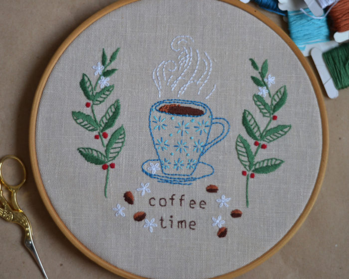 Coffee lover hand embroidery hoop