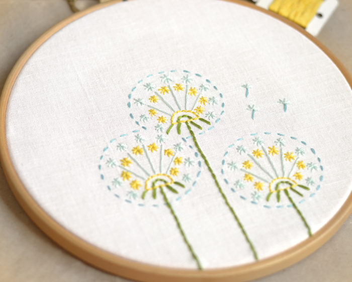 Dandelions beginner hand embroidery hoop