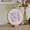 Sleeping cat floral hand embroidery hoop