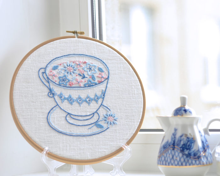 Floral cup hand embroidery hoop