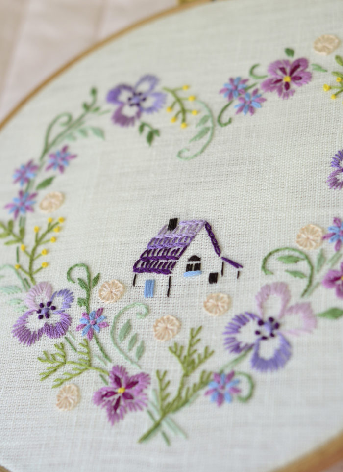 Sweet Home floral heart hand embroidery hoop