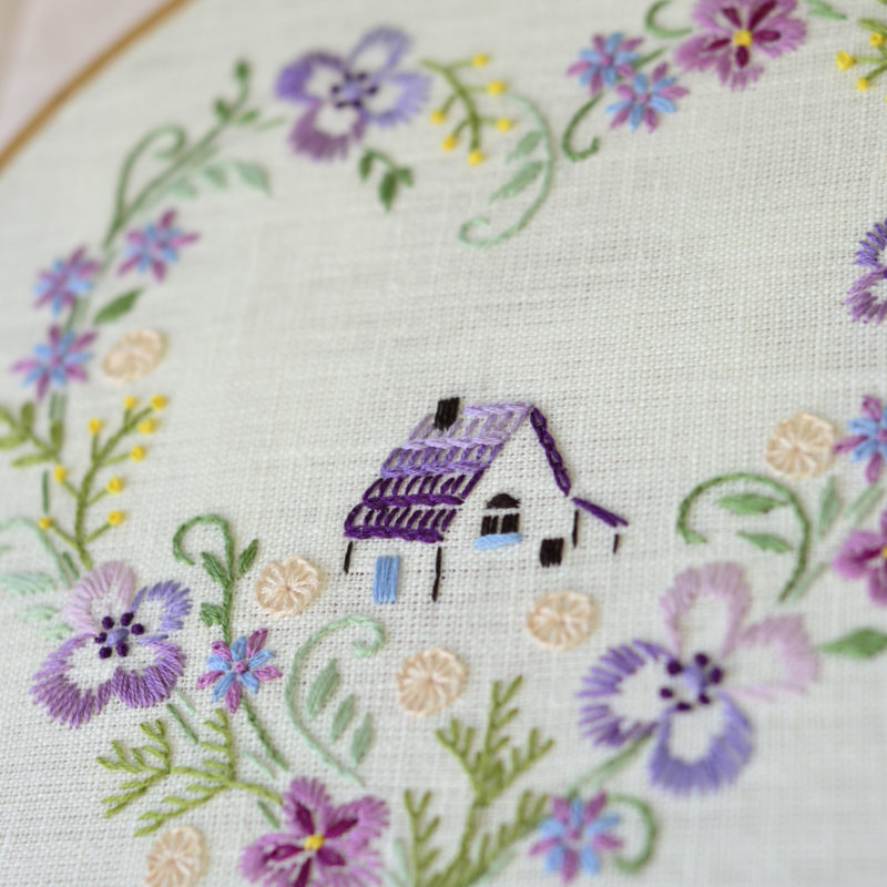 Sweet Home floral heart hand embroidery hoop