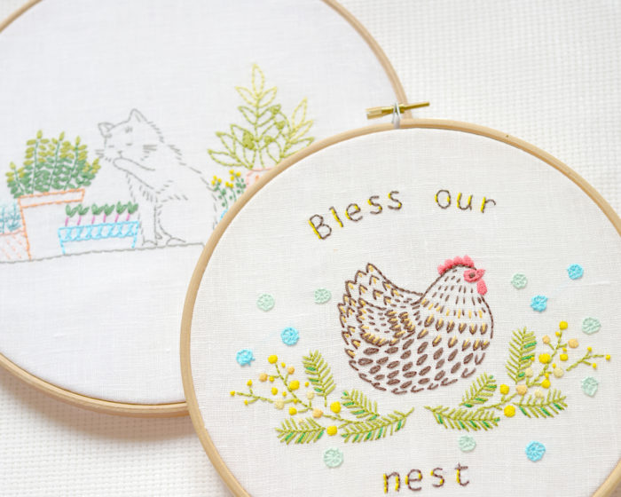 Easter chick floral hand embroidery hoops