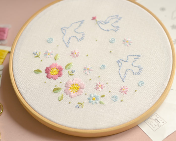 Floral spring birds simple hand embroidery hoop