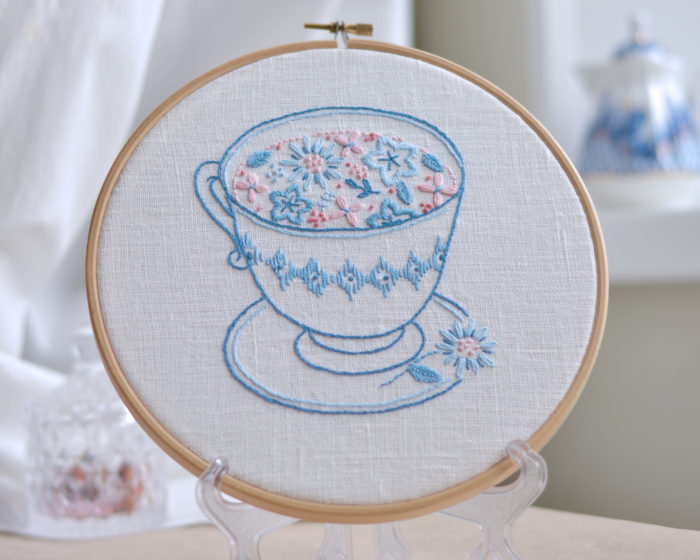 Floral cup hand embroidery hoop