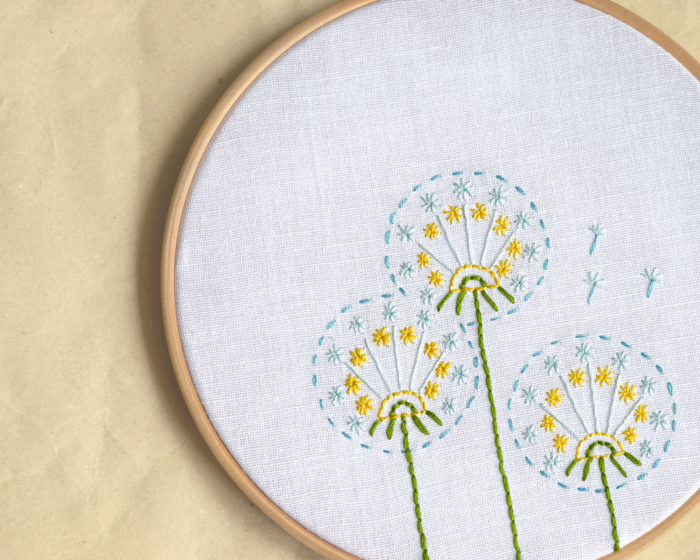 Dandelions beginner hand embroidery hoop