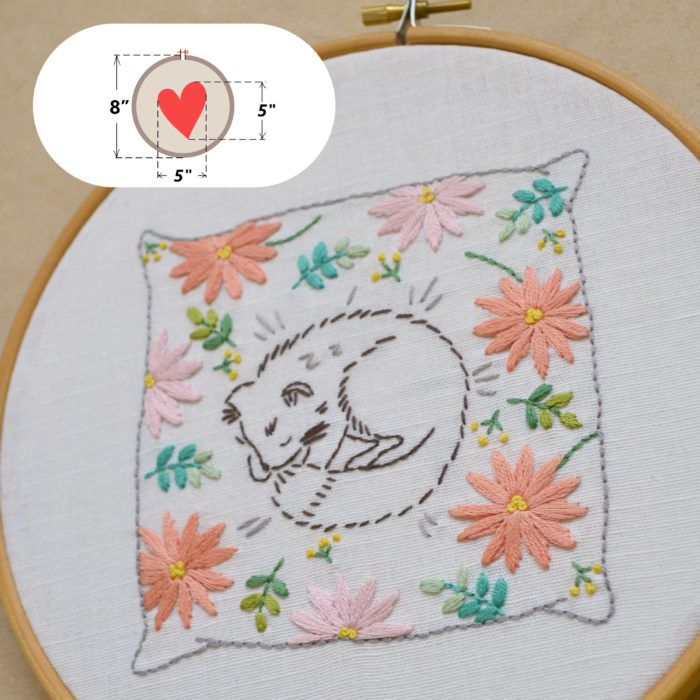 Sleeping cat floral hand embroidery hoop