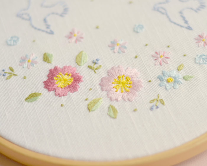 Floral spring birds simple hand embroidery stitches