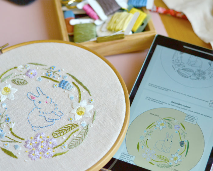 Bunny Easter rabbit spring flowers hand embroidery digital pattern