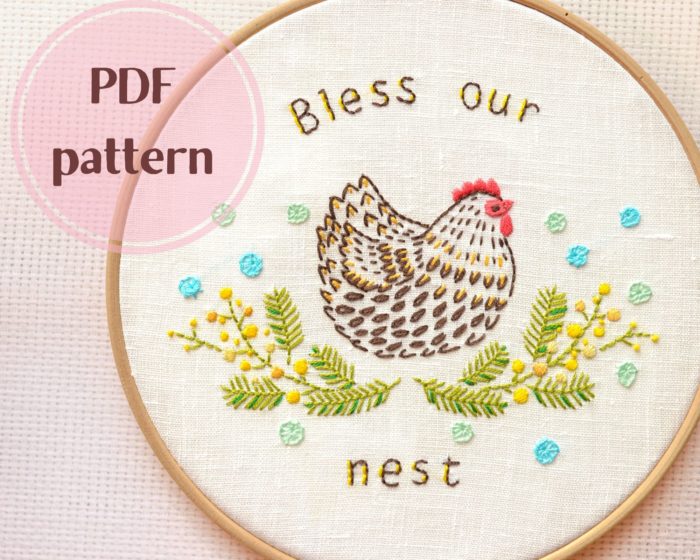 Easter chick floral hand embroidery hoop