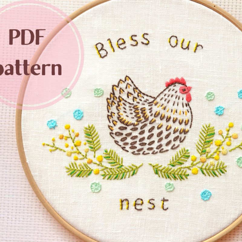 Easter chick floral hand embroidery hoop