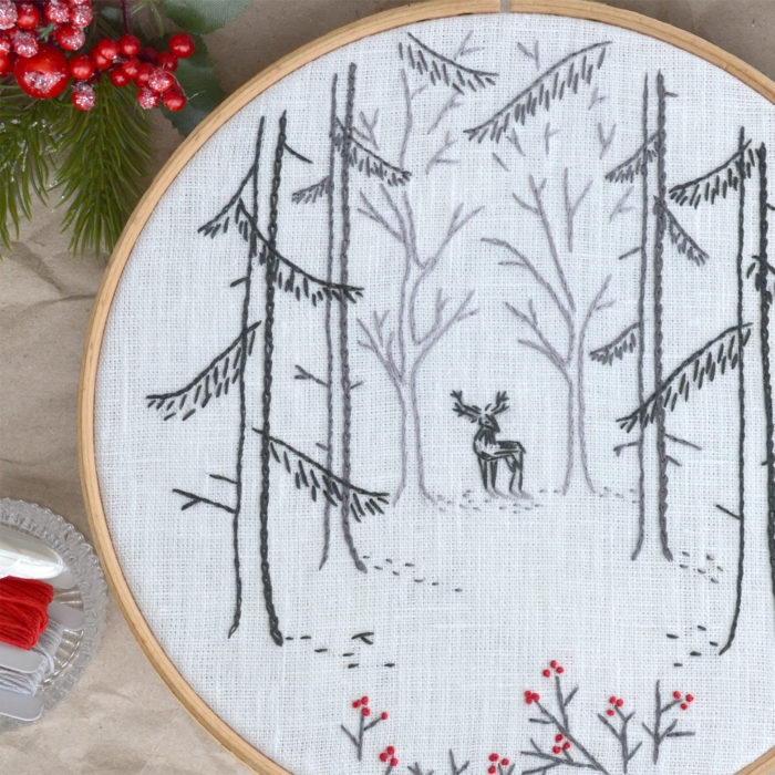 Woodland deer hand embroidery hoop