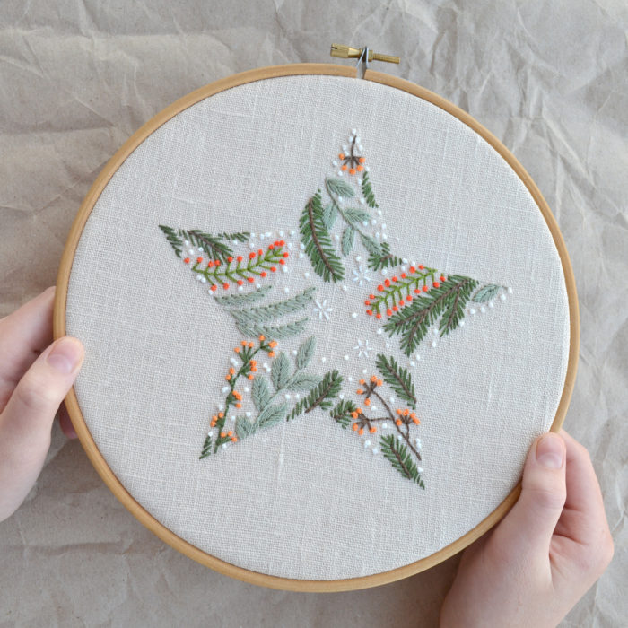 Christmas star hand embroidery hoop