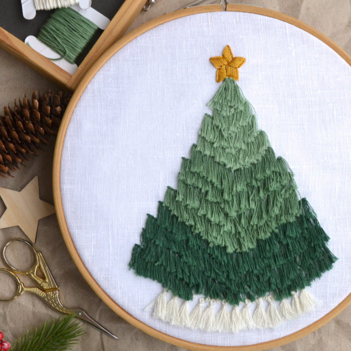 Christmas Boho Tree hand embroidery hoop